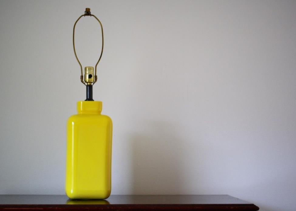 Yellow Ceramic Vintage Square Table Lamp Mid Century Mod Lotte Style