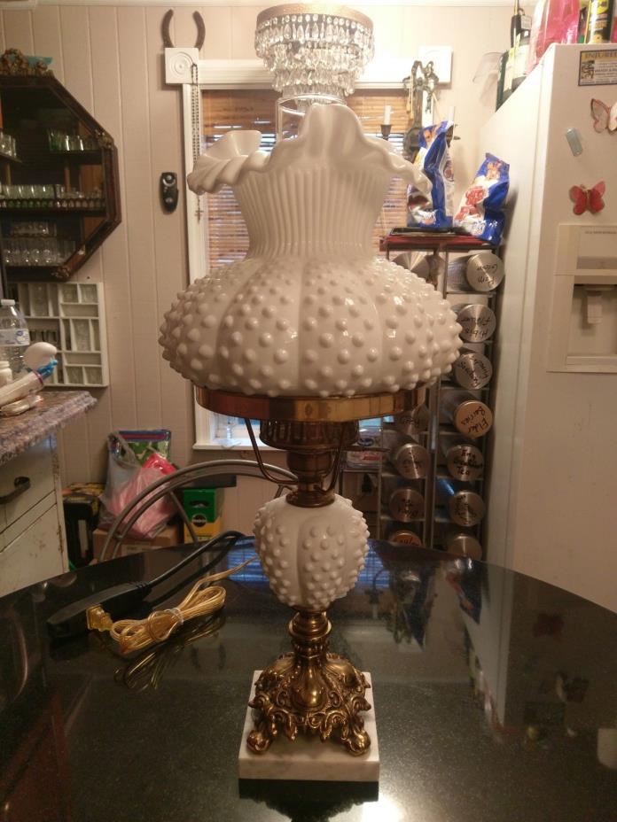 Gorgeous Antique Brass And Hobnail Table Lamp