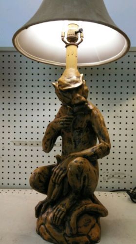 Rare Vintage Heavy Monkey Table Lamp Estate Find