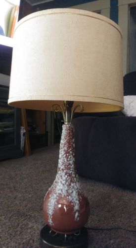 Vintage Drip Glaze  Ceramic Table Lamp Mid Century Modern Retro Atomic Age Gold