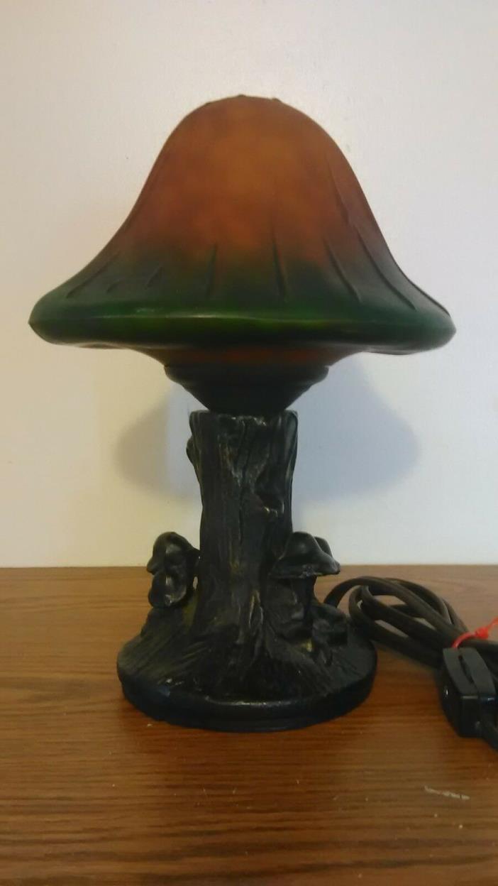 Antique Hand Made Blown Glass Mushroom Desk Lamp with Brass Base WOW!