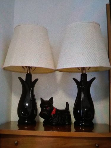 1950s Haeger stylish Black table bedside Lamp Mid Century Modern Vintage  Light