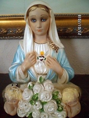 VINTAGE: 1957 MICHIGAN COMPOSITION MADONNA CHALKWARE STATUE BUST TV LAMP