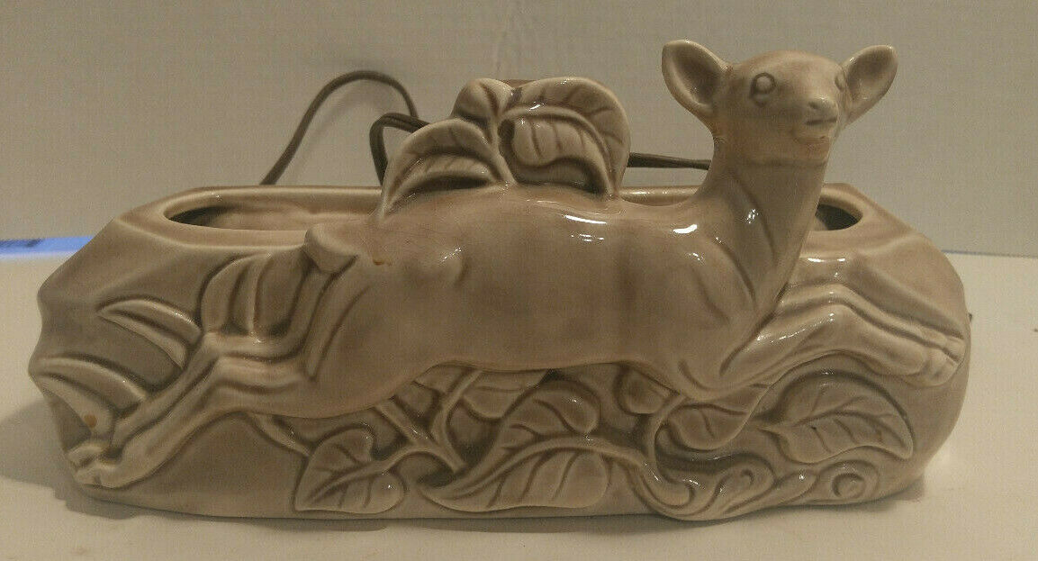 RETRO PHIL MAR TV LAMP PLANTER RUNNING DEER LIGHT BROWN VINTAGE LIGHT