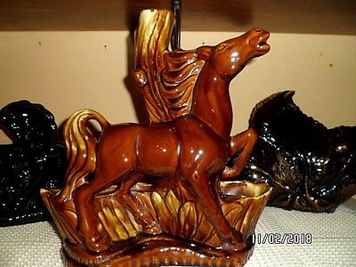 Vtg: MID CENTURY 1950's RUNNING HORSE BY TREE  TV LAMP; Phil Mar; Double Planter