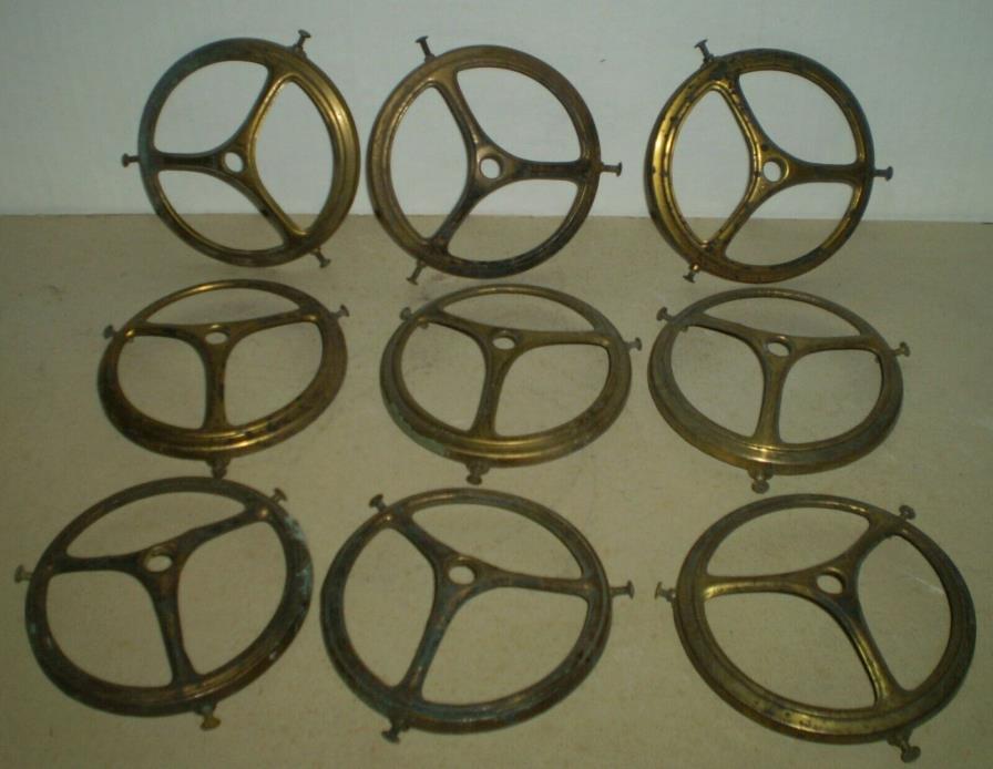 GROUP of 9 ANTIQUE BRASS GAS LIGHT SHADE HOLDERS LAMP FIXTURE PARTS