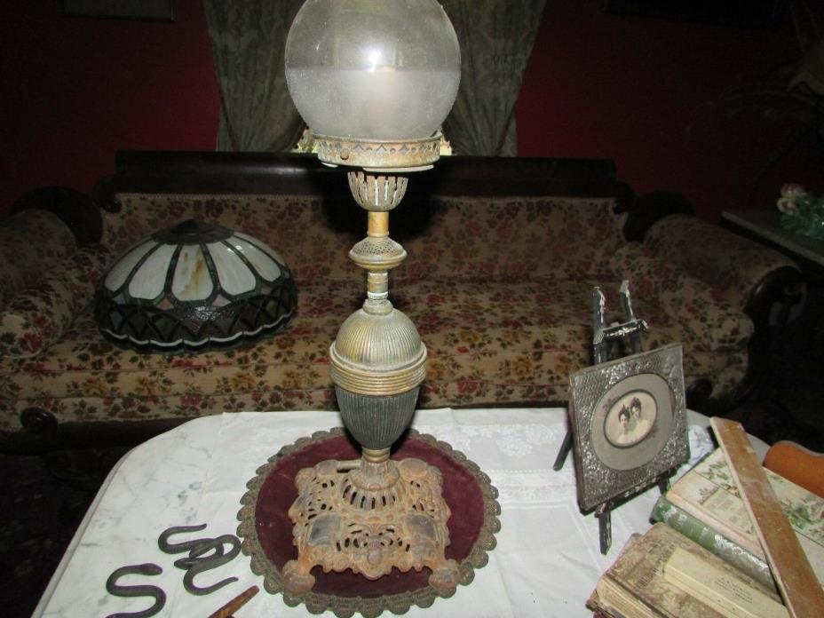 ANTIQUE GAS TABLE LAMP WITH SHADE
