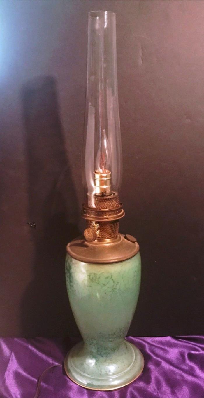 1932 ALADDIN VENETIAN ART GLASS VASE LAMP MODEL #12 GREEN CAT #1243-ELECTRIFIED