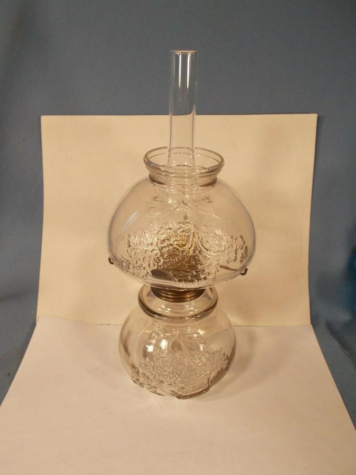 Victorian embossed Floral Basket Glass Miniature Oil Lamp Shade and Chimney