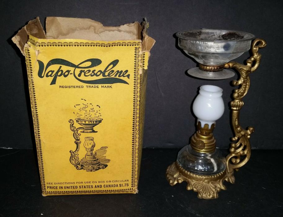 Antique VAPO CRESOLENE Miniature Oil Lamp Quack Medicine w/BOX