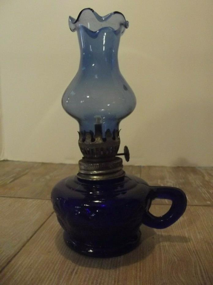 Vintage Miniature Glass Oil Lamp Cobalt Blue Made in Hong Kong