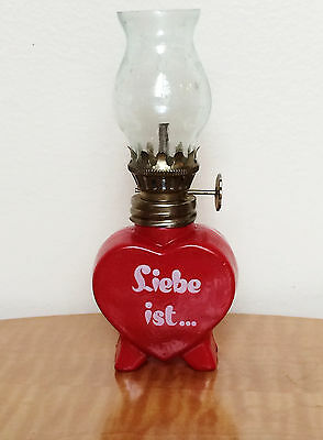 Vintage Miniature Red Glass Oil Lamp with Chimney Leibe ist...  Valentine Heart