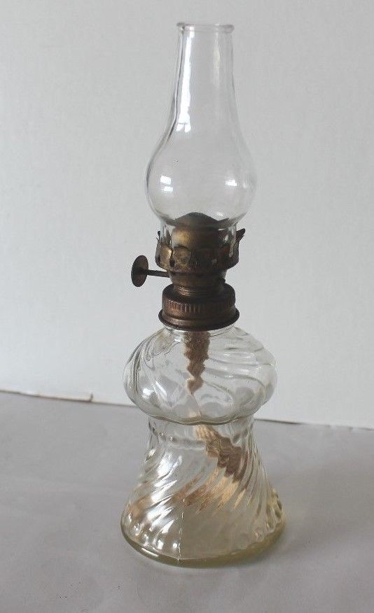 Vintage Miniature Clear Glass Swirl Oil Lamp
