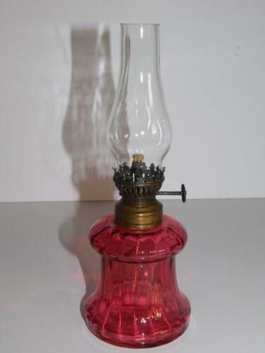 OLD VICTORIAN CRANBERRY GLASS MINIATURE OIL LAMP