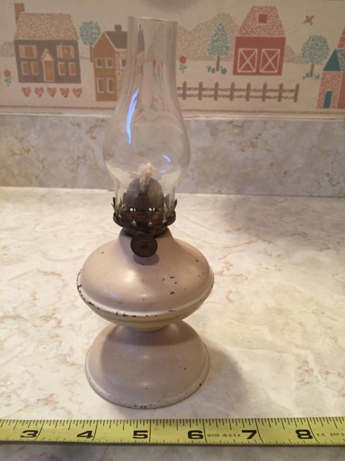 Vintage Beige Metal Miniature Oil Lamp with Shade  Acorn P&A Mfg. Co