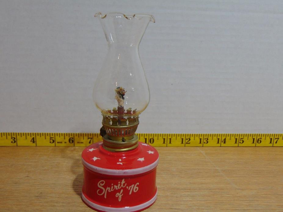 Vintage Spirit Of '76 Porcelain Mini Oil Lamp with Fluted Clear Glass Chimney 7