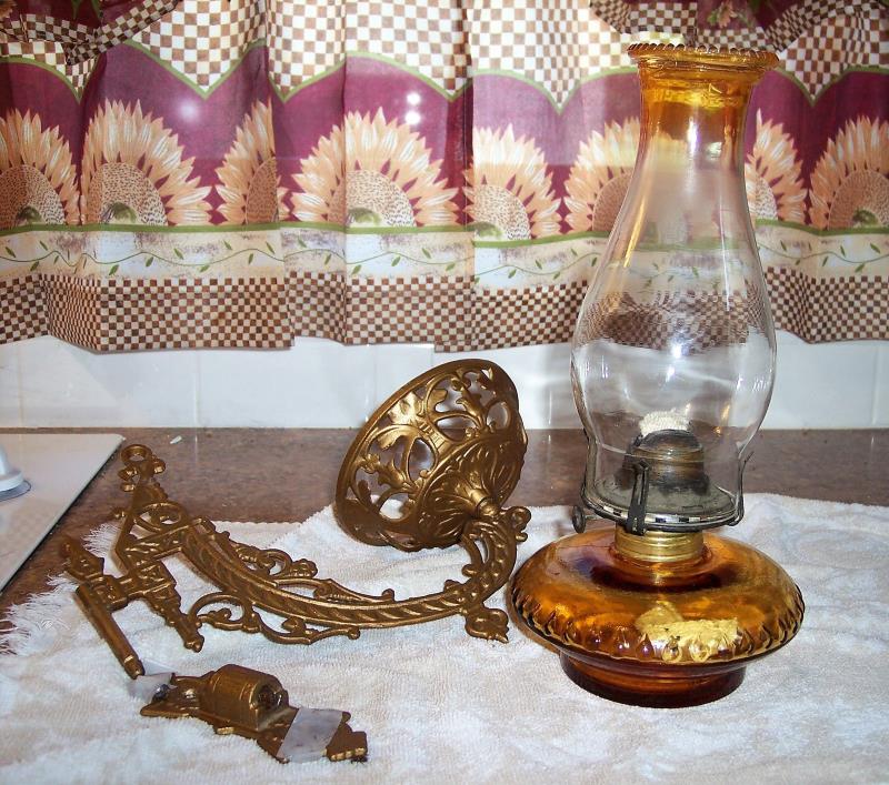 Vintage Kerosene Lamp with Holder & Queen Anne #2 Burner & Chimney