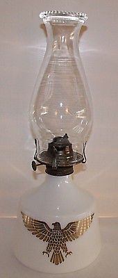 Vintage Golden Eagle Milk White Glass Oil Lamp & Ball Decorated Clear Chimney