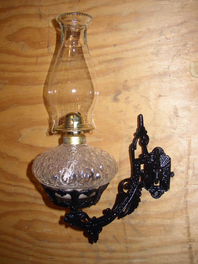 Cast iron oil lamp and wall mount holder (sconce)