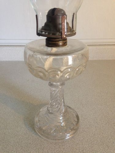 Nice Rare Antique Peacock Pattern Oil Lamp With Spiral Glass Base, A Beauty!