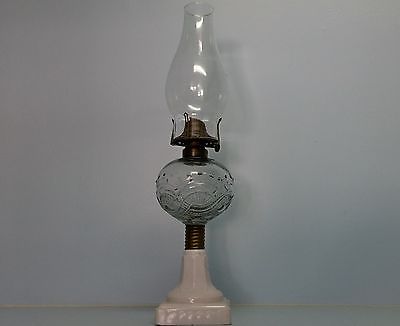 1868 Oil Kero Lamp w Burner Milk Glass EAPG White Flame Light Co Grand Rapids MI