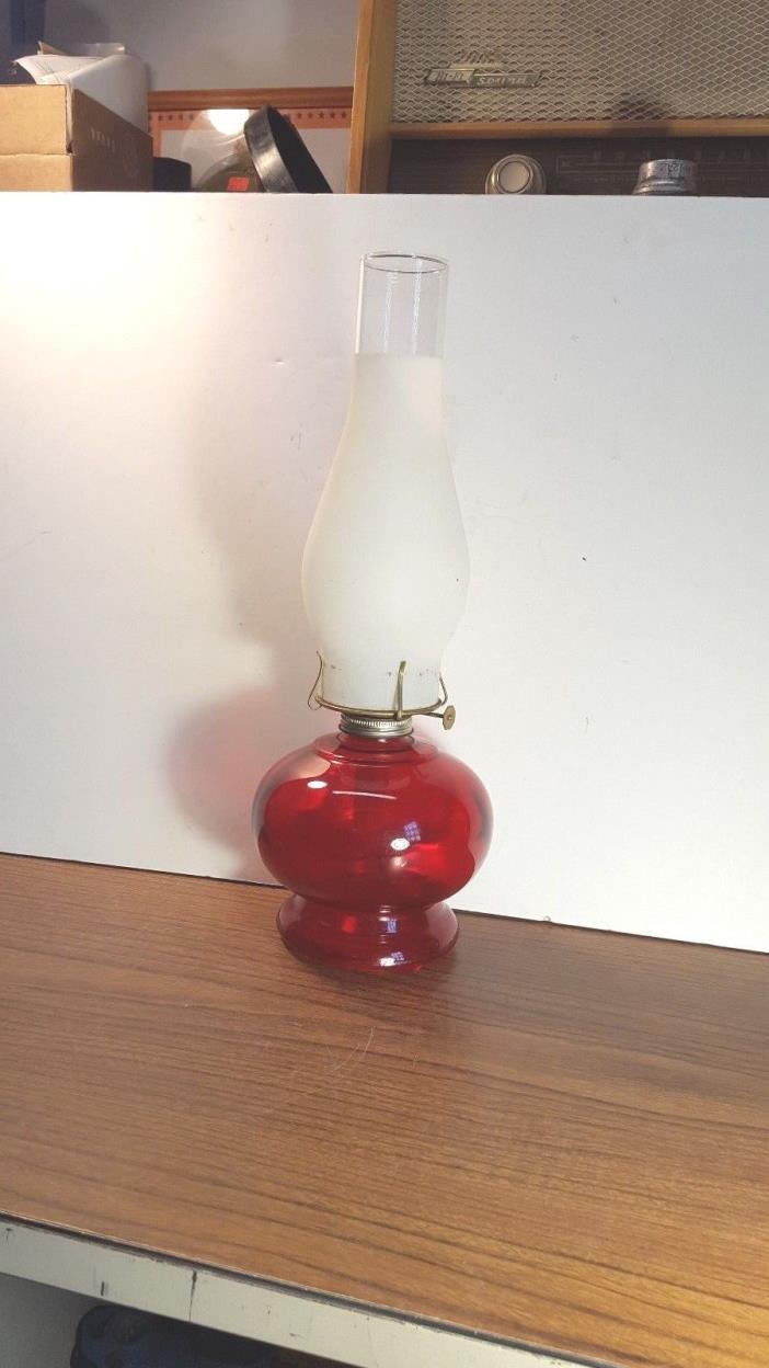 VINTAGE Red Glass Base Oil Lamp P&A Dorset Div.Thomaston,Conn. Eagle Burner