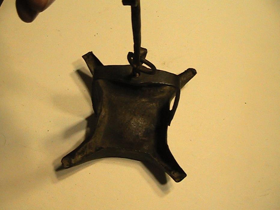 Antique Hand Forged Iron Crusie Square 4 Wick Whale Oil Lamp Hang Hook 1800's