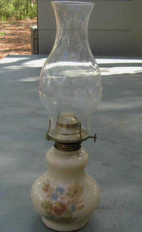 Glass  oil LAMP  with flowers and chimney
