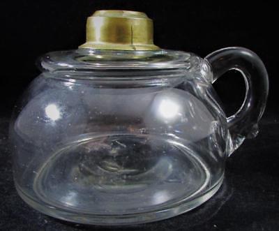 Antique Oil or Kerosene Clear Glass Flat Hand Finger Lamp with Notched Handle
