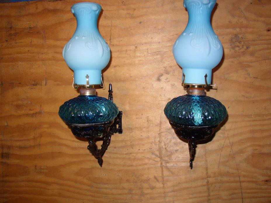 Pair Cast iron wall mount holder (sconce) with oil lamps
