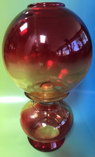 Vintage Eagle Amberina Oil Lamp Base With Round Gone With The Wind Top Globe Red
