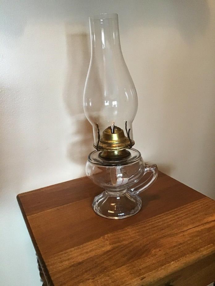 Antique 14” Pedestal Base Finger Oil Lamp New Wick