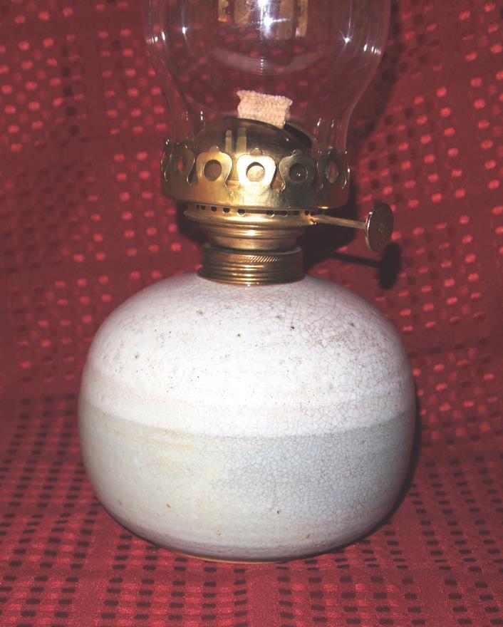 Handcrafted Pottery Base Oil Kerosene Lamp Green Creme
