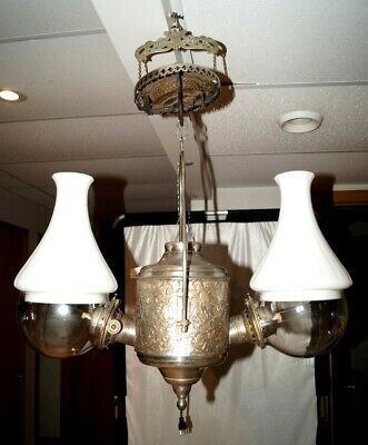 Antique 1890s -1910 Angle Lamp Co W/ B&H Retracter Oil Hanging Lamp GWTW