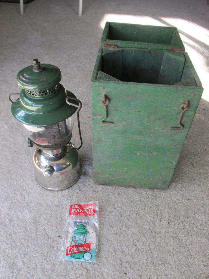 Rare 1950 Chrome Coleman Lantern Model 242C & Original Wood Box, Silk Mantle Set
