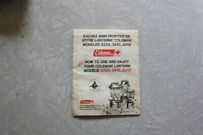 COLEMAN MODEL 222A  321C 621D ORIGINAL PRINT INSTRUCTIONS