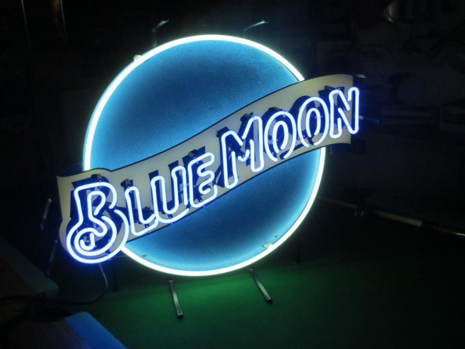 huge beautiful BLUE MOON beer neon sign with dimmer switch wall mount sign