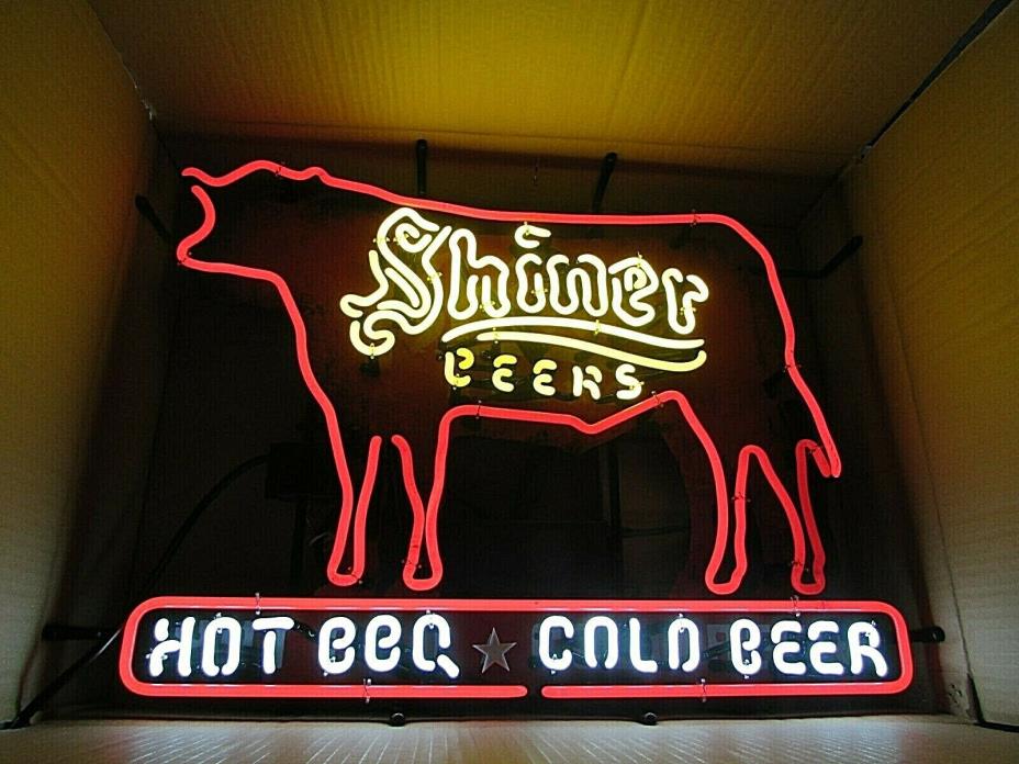 New Shiner Bock Hot BBQ & Cold Beers Cow beer Neon sign Bar Light Restaurant Pub