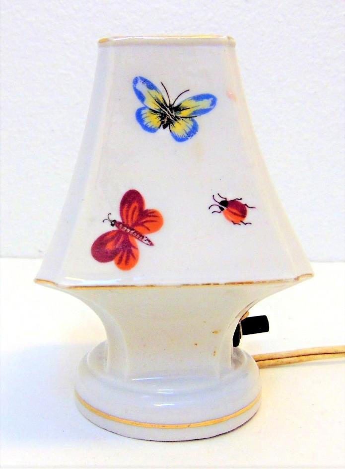 Vintage W. Rice & Co. Porcelain Nite Light Mini Portable Lamp Japan Butterflys