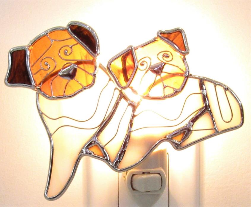 Night Light Puppies Artisan Hand Crafted Stain Glass Colorful - New!