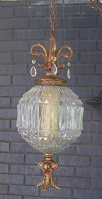 Vintage Hollywood Regency Hanging Glass Lamp with Crystal Prisms