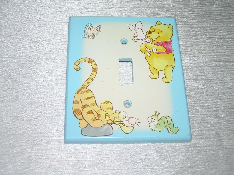 Used Light Blue w Winnie The Pooh Tiger & Piglet Painted Wood Light Switch