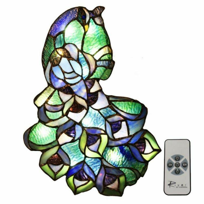 Tiffany Style Stained Glass Peacock Wall Sculpture New Open Box