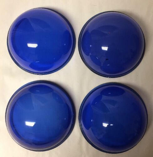 LOT OF 4 VINTAGE CLEAR BLUE GLASS DOME LENSES LAMP LIGHT BOAT? TRAIN?