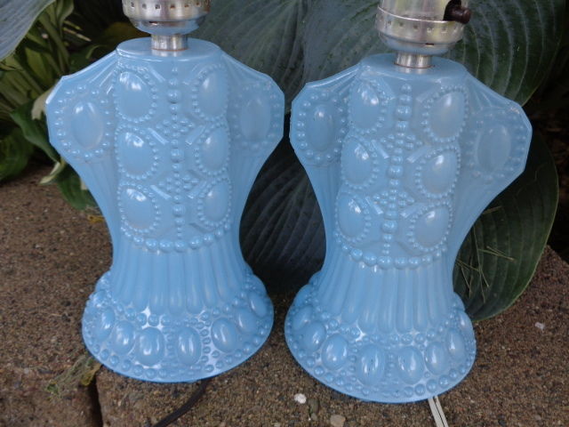 Vintage Blue Depression Glass Lamp Boudoir Set No Shades