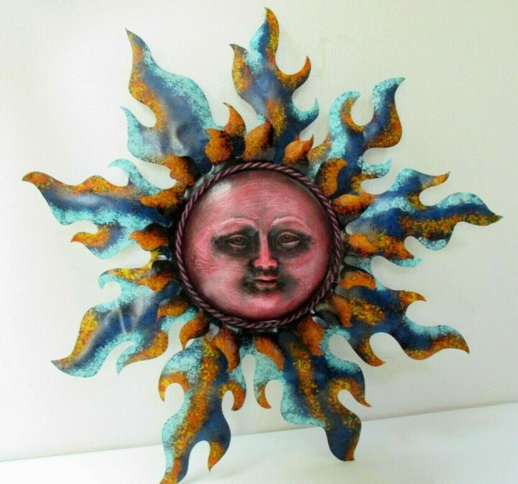 Mexican Handmade Wall Art Hanging Metal 3D Elevated Celestial Sun Ray Face 23