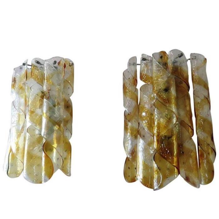 Pair of Mazzega Torciglione Murano Glass Sconces