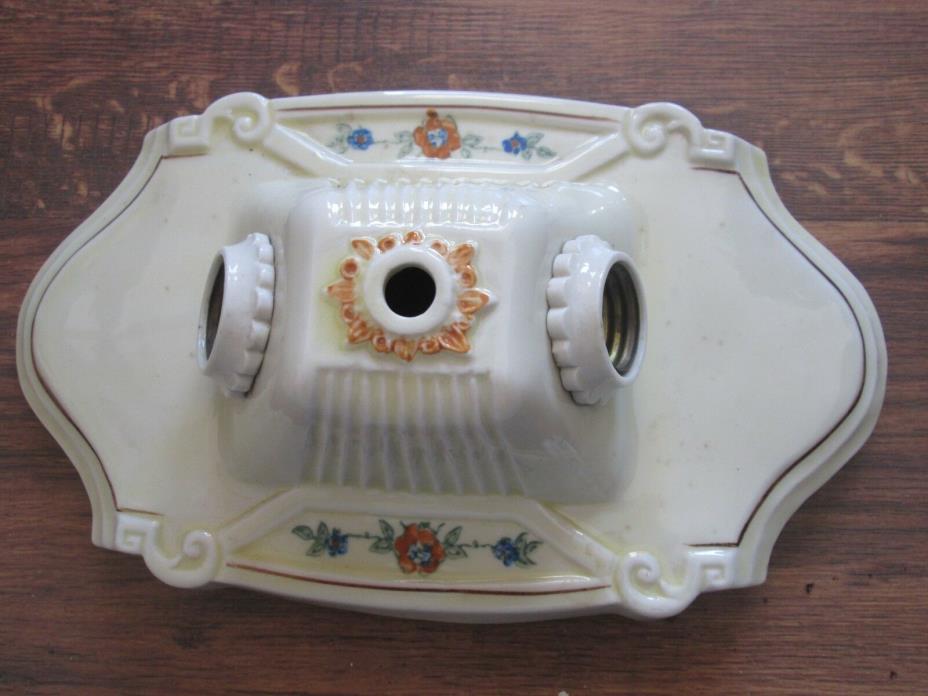 Floral Decorated Porcelain Ceiling Light Fixture Bathroom Need New Wiring