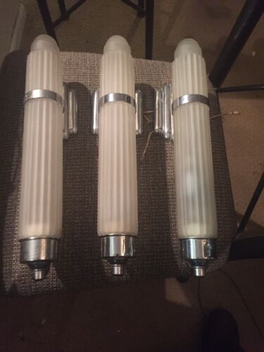 Three Vintage Art Deco Frosted Glass Sconces Gleason Tiebout 1920’s