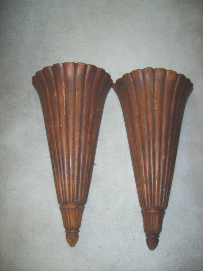 Pair fluted Wood Uplight Electric Wall Sconces